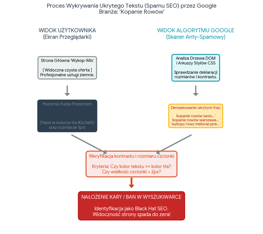 schemat wykrywania ukrytego tekstu przez google
